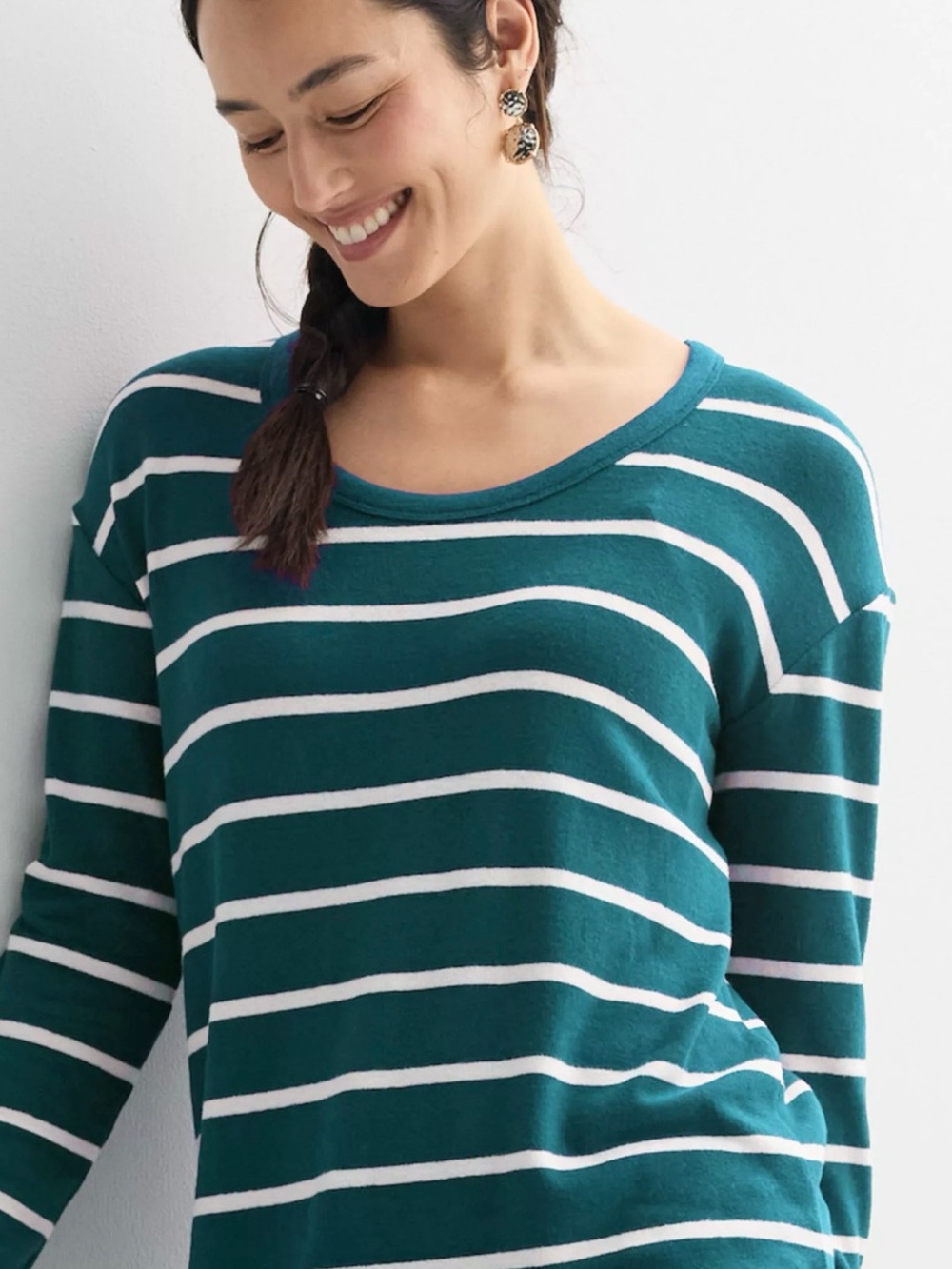 Sonoma Teal and White Striped Crewneck Sweater